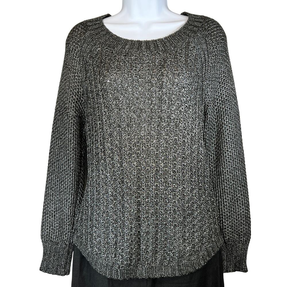 Calvin Klein Jeans‎ Open crochet Knit Chunky Sweater Women's Med Metallic Silver